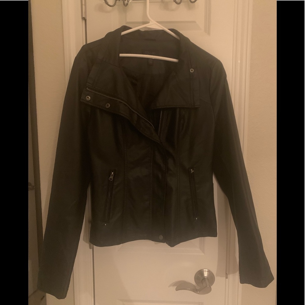 Faux Black Leather Moto Jacket